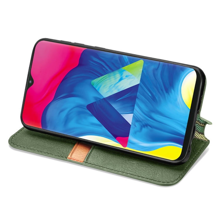 For Samsung Galaxy M10 Cubic Grid Pressed Horizontal Flip Magnetic Leather Case with Holder & Card Slots & Wallet