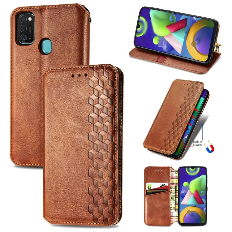 For Samsung Galaxy M21/M30s Cubic Grid Pressed Horizontal Flip Magnetic Leather Case with Holder & Card Slots & Wallet