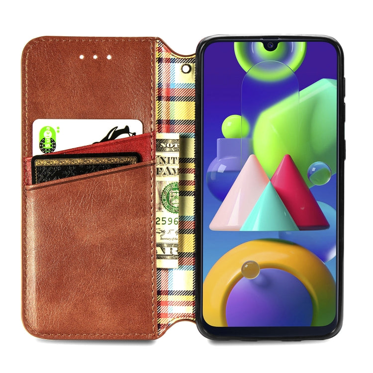 For Samsung Galaxy M21/M30s Cubic Grid Pressed Horizontal Flip Magnetic Leather Case with Holder & Card Slots & Wallet