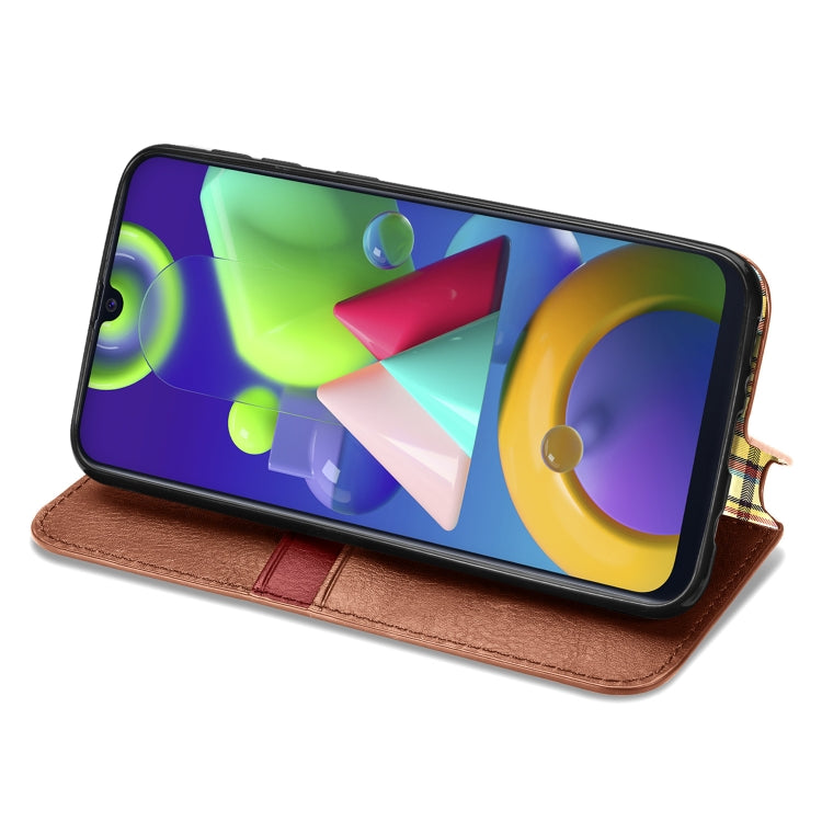 For Samsung Galaxy M21/M30s Cubic Grid Pressed Horizontal Flip Magnetic Leather Case with Holder & Card Slots & Wallet