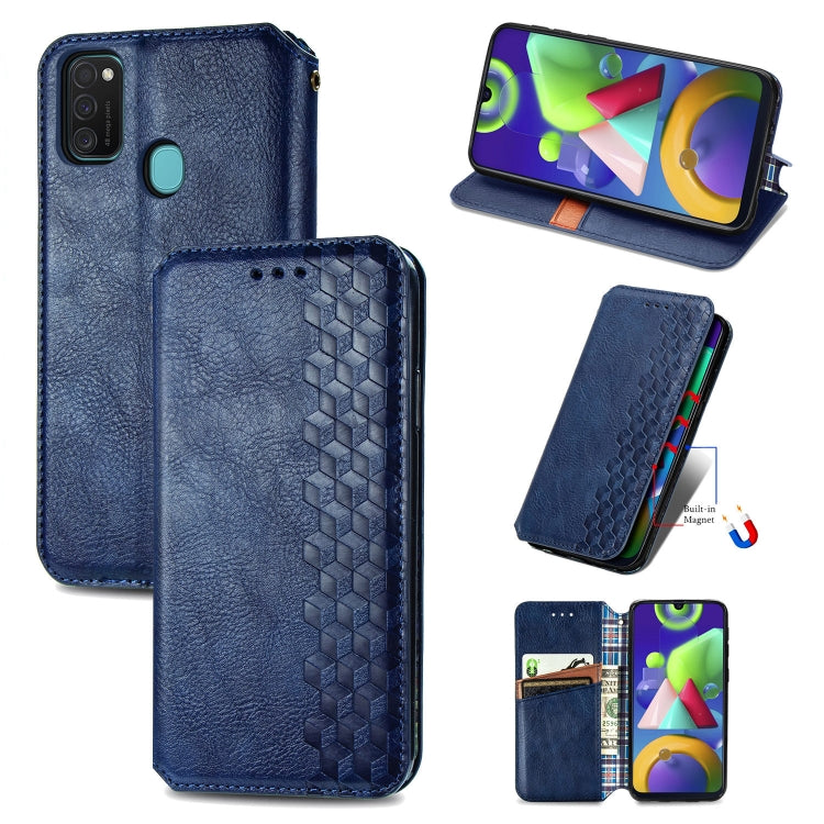 For Samsung Galaxy M21/M30s Cubic Grid Pressed Horizontal Flip Magnetic Leather Case with Holder & Card Slots & Wallet
