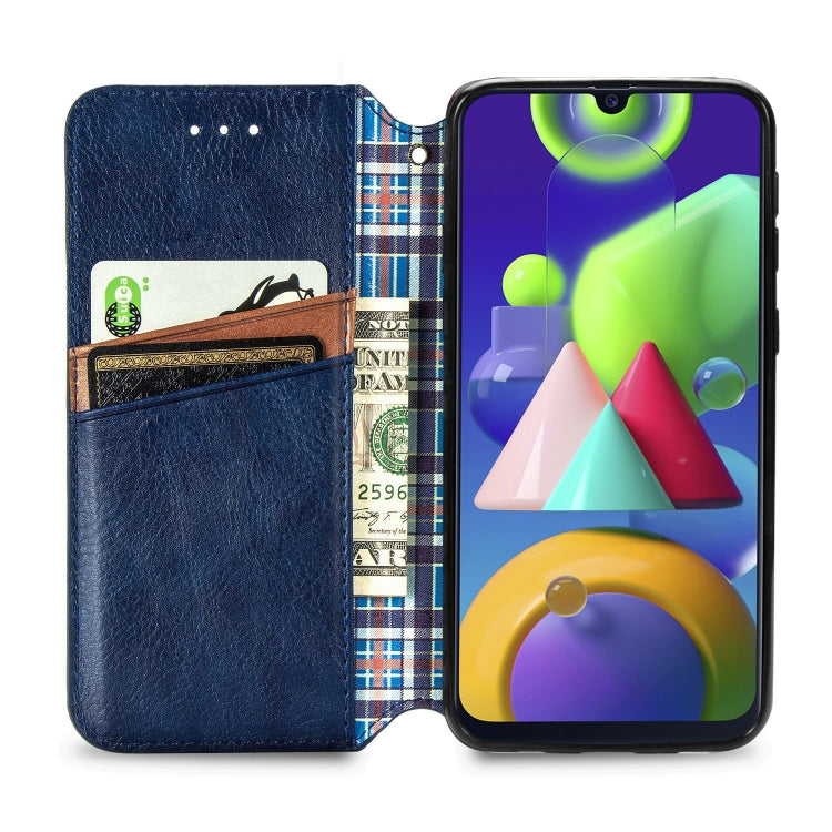 For Samsung Galaxy M21/M30s Cubic Grid Pressed Horizontal Flip Magnetic Leather Case with Holder & Card Slots & Wallet