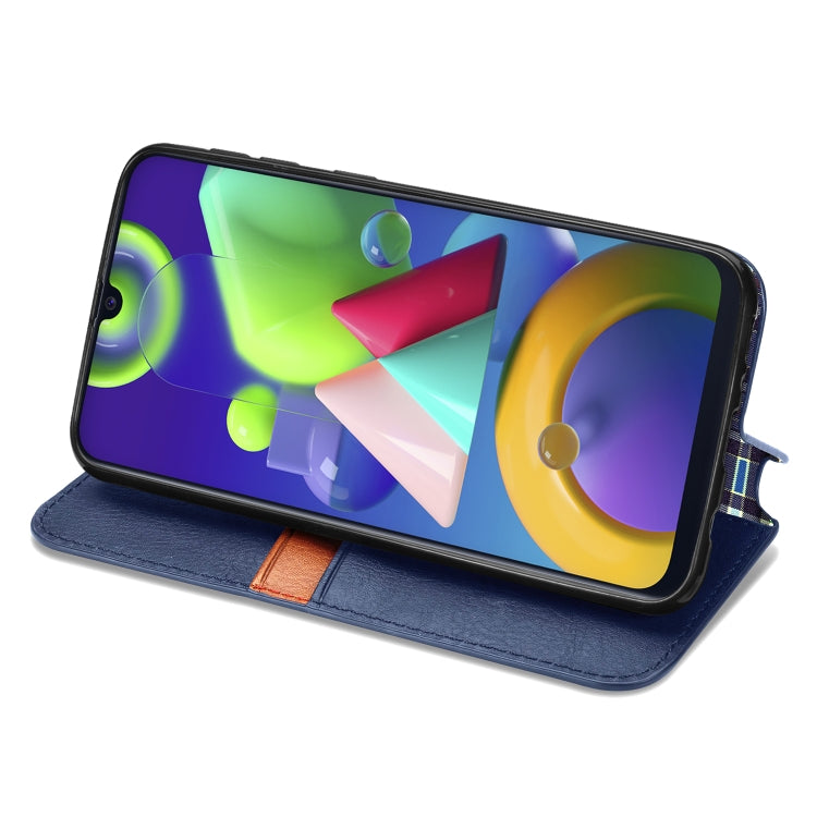 For Samsung Galaxy M21/M30s Cubic Grid Pressed Horizontal Flip Magnetic Leather Case with Holder & Card Slots & Wallet