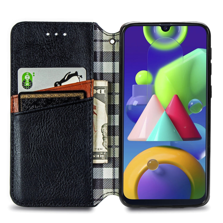For Samsung Galaxy M21/M30s Cubic Grid Pressed Horizontal Flip Magnetic Leather Case with Holder & Card Slots & Wallet