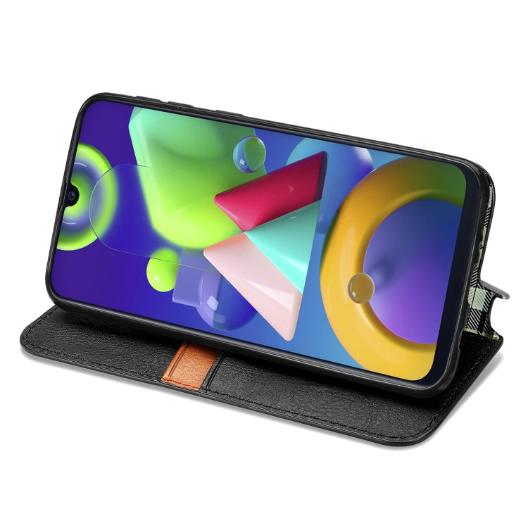 For Samsung Galaxy M21/M30s Cubic Grid Pressed Horizontal Flip Magnetic Leather Case with Holder & Card Slots & Wallet