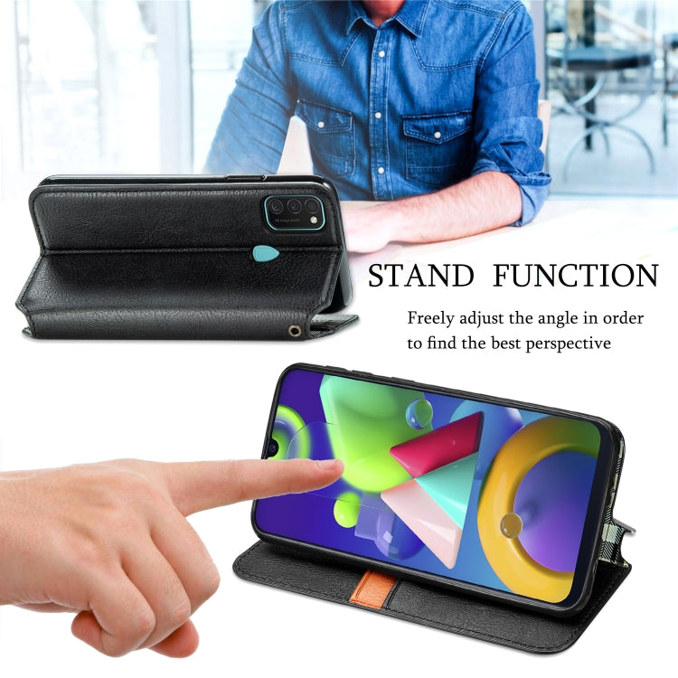 For Samsung Galaxy M21/M30s Cubic Grid Pressed Horizontal Flip Magnetic Leather Case with Holder & Card Slots & Wallet
