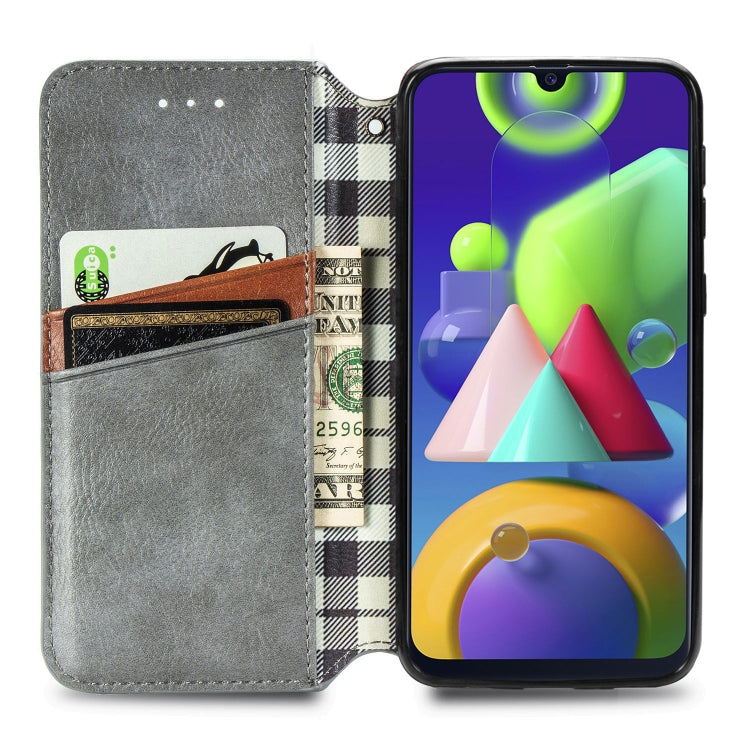 For Samsung Galaxy M21/M30s Cubic Grid Pressed Horizontal Flip Magnetic Leather Case with Holder & Card Slots & Wallet