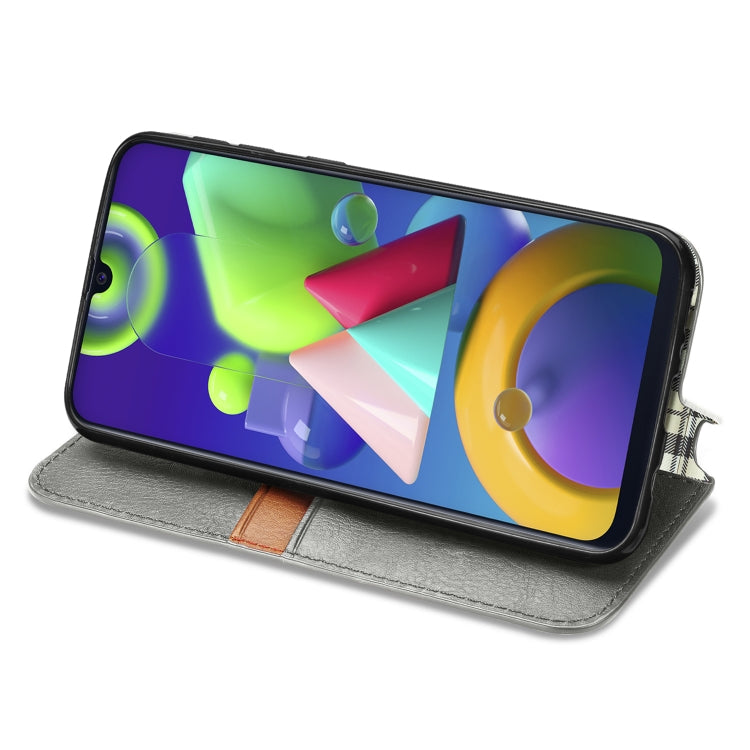 For Samsung Galaxy M21/M30s Cubic Grid Pressed Horizontal Flip Magnetic Leather Case with Holder & Card Slots & Wallet