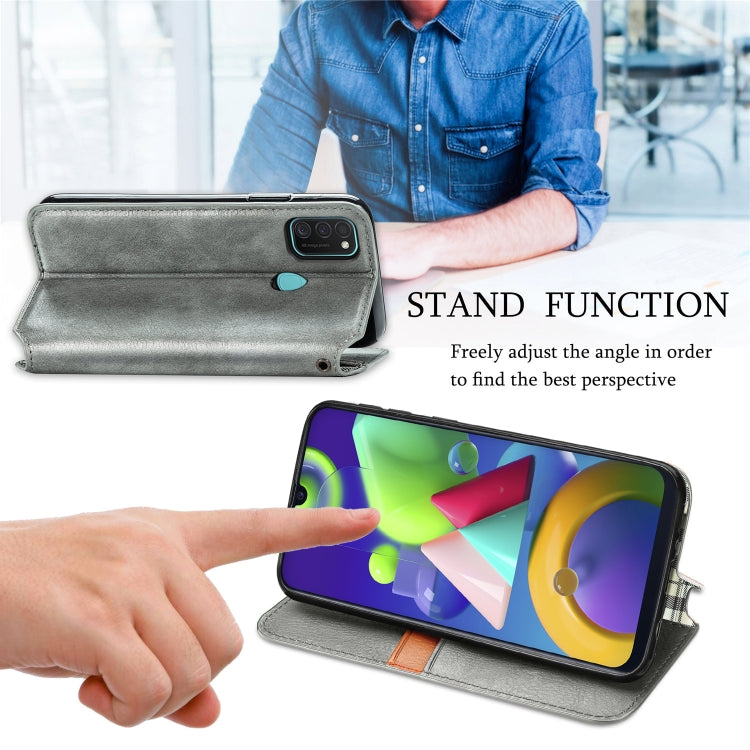 For Samsung Galaxy M21/M30s Cubic Grid Pressed Horizontal Flip Magnetic Leather Case with Holder & Card Slots & Wallet