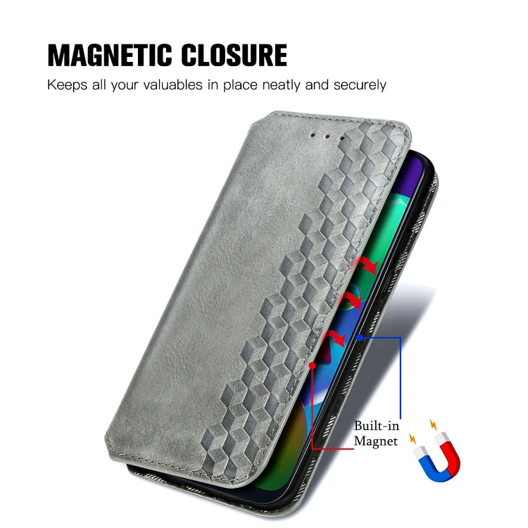 For Samsung Galaxy M21/M30s Cubic Grid Pressed Horizontal Flip Magnetic Leather Case with Holder & Card Slots & Wallet