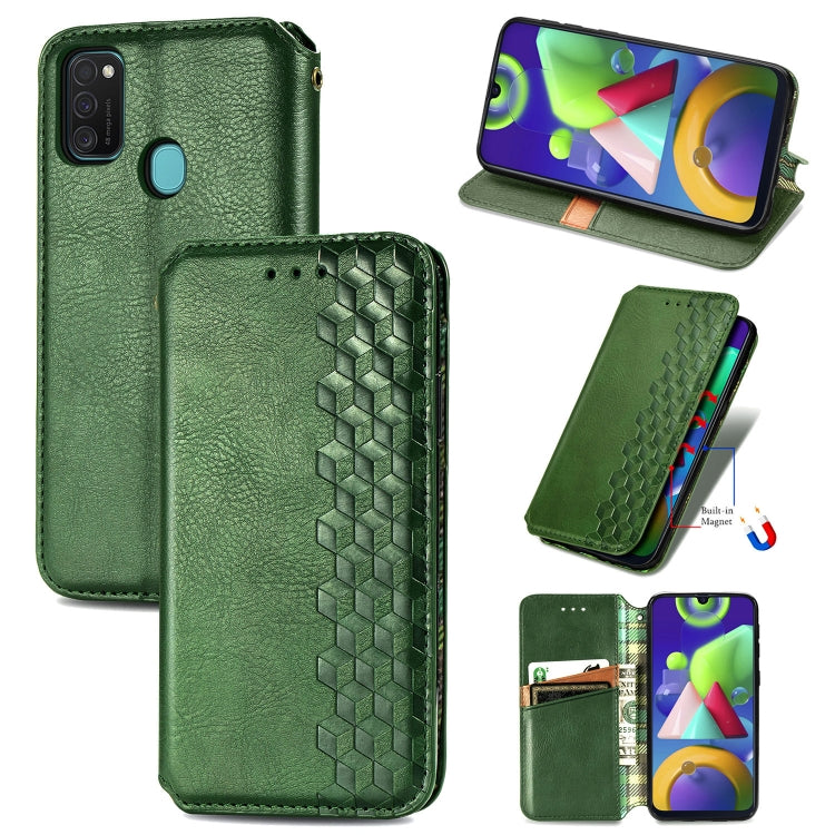 For Samsung Galaxy M21/M30s Cubic Grid Pressed Horizontal Flip Magnetic Leather Case with Holder & Card Slots & Wallet