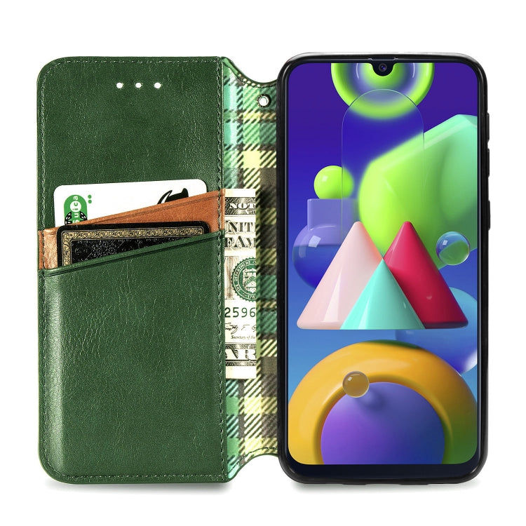 For Samsung Galaxy M21/M30s Cubic Grid Pressed Horizontal Flip Magnetic Leather Case with Holder & Card Slots & Wallet