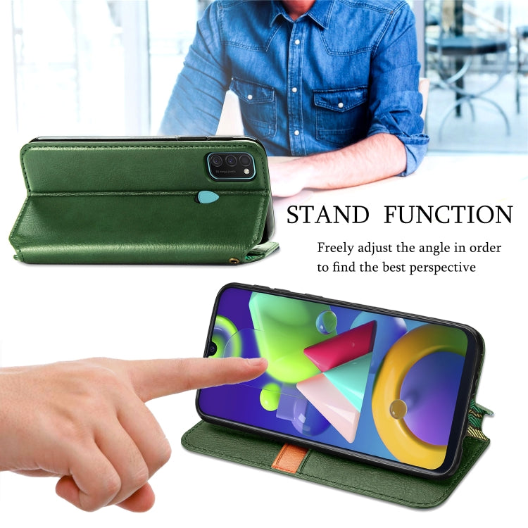 For Samsung Galaxy M21/M30s Cubic Grid Pressed Horizontal Flip Magnetic Leather Case with Holder & Card Slots & Wallet