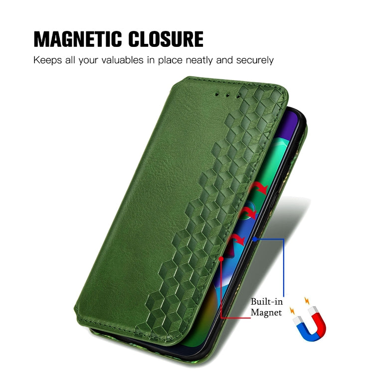For Samsung Galaxy M21/M30s Cubic Grid Pressed Horizontal Flip Magnetic Leather Case with Holder & Card Slots & Wallet