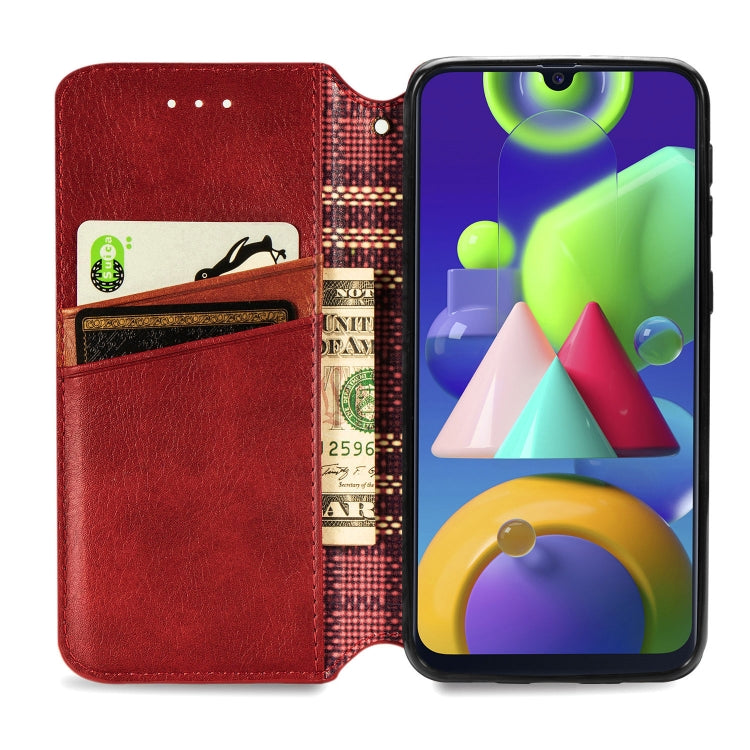 For Samsung Galaxy M21/M30s Cubic Grid Pressed Horizontal Flip Magnetic Leather Case with Holder & Card Slots & Wallet
