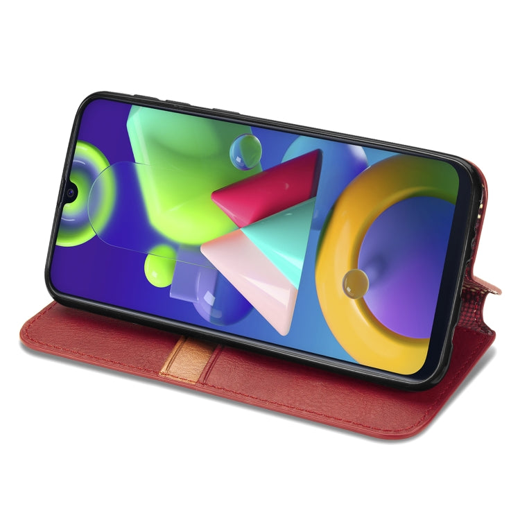 For Samsung Galaxy M21/M30s Cubic Grid Pressed Horizontal Flip Magnetic Leather Case with Holder & Card Slots & Wallet