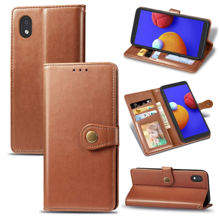 For Samsung Galaxy A01 Core Retro Solid Color Leather Buckle Phone Case with Lanyard & Photo Frame & Card Slot & Wallet & Stand Function