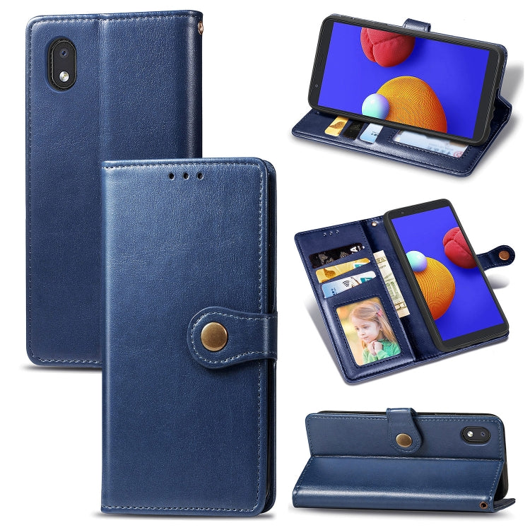 For Samsung Galaxy A01 Core Retro Solid Color Leather Buckle Phone Case with Lanyard & Photo Frame & Card Slot & Wallet & Stand Function