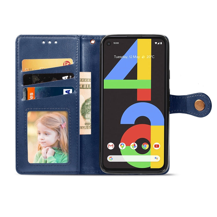 For Google Pixel 4A Retro Solid Color Leather Buckle Phone Case with Lanyard & Photo Frame & Card Slot & Wallet & Stand Function