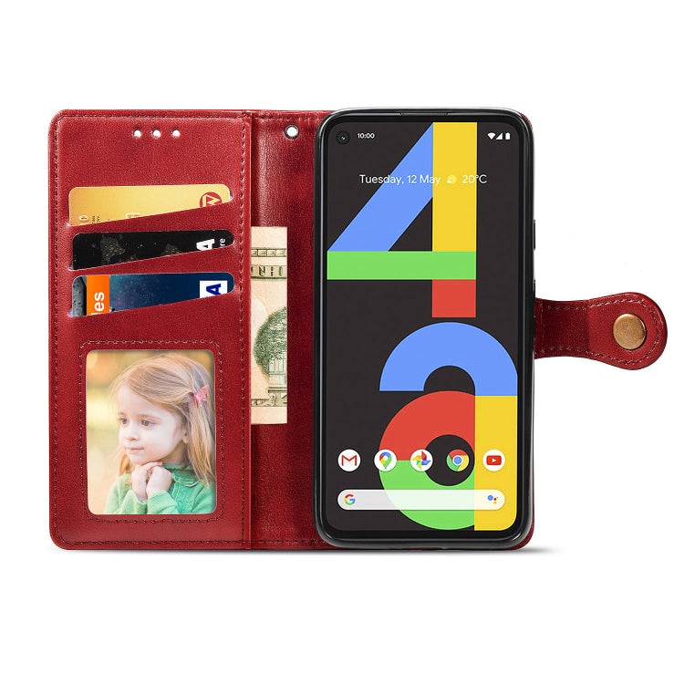 For Google Pixel 4A Retro Solid Color Leather Buckle Phone Case with Lanyard & Photo Frame & Card Slot & Wallet & Stand Function