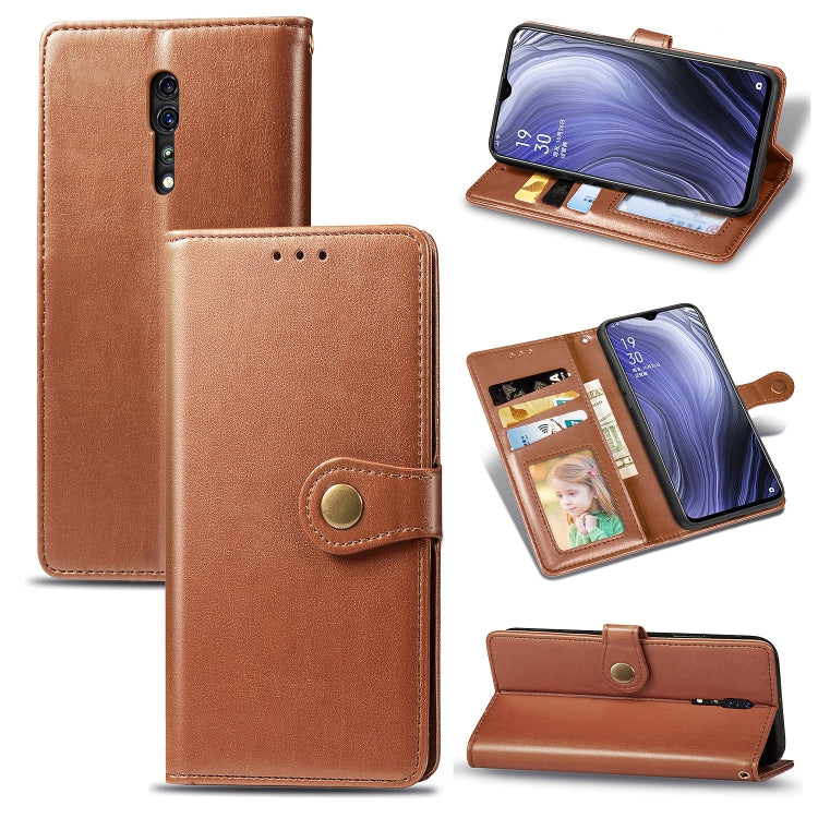 For OPPO Reno Z Retro Solid Color Leather Buckle Phone Case with Lanyard & Photo Frame & Card Slot & Wallet & Stand Function