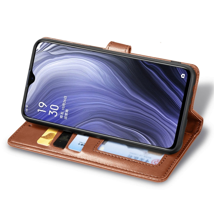 For OPPO Reno Z Retro Solid Color Leather Buckle Phone Case with Lanyard & Photo Frame & Card Slot & Wallet & Stand Function