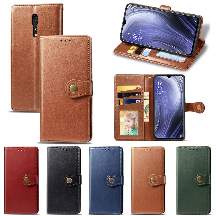 For OPPO Reno Z Retro Solid Color Leather Buckle Phone Case with Lanyard & Photo Frame & Card Slot & Wallet & Stand Function