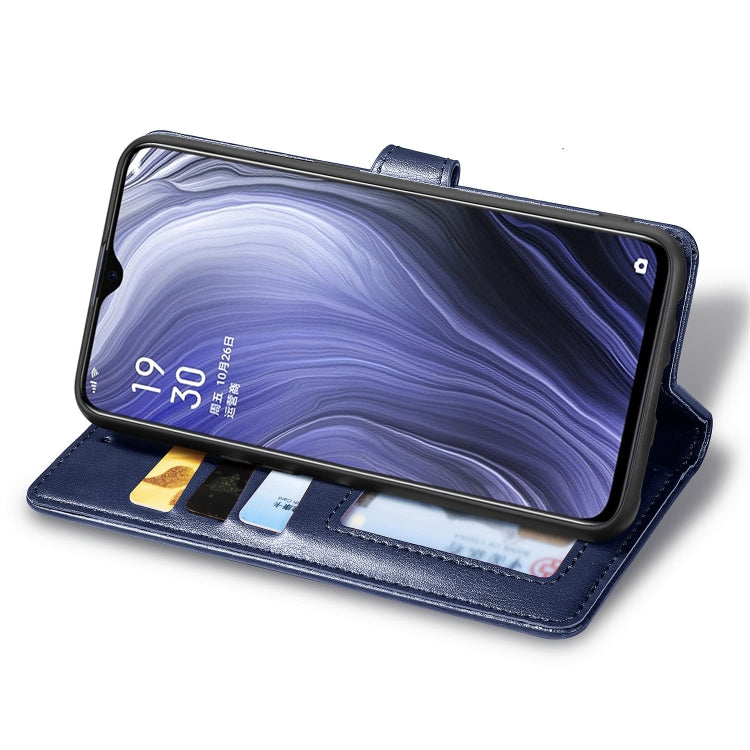 For OPPO Reno Z Retro Solid Color Leather Buckle Phone Case with Lanyard & Photo Frame & Card Slot & Wallet & Stand Function