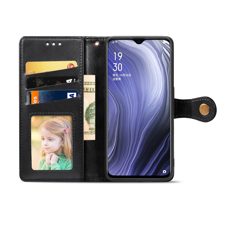 For OPPO Reno Z Retro Solid Color Leather Buckle Phone Case with Lanyard & Photo Frame & Card Slot & Wallet & Stand Function