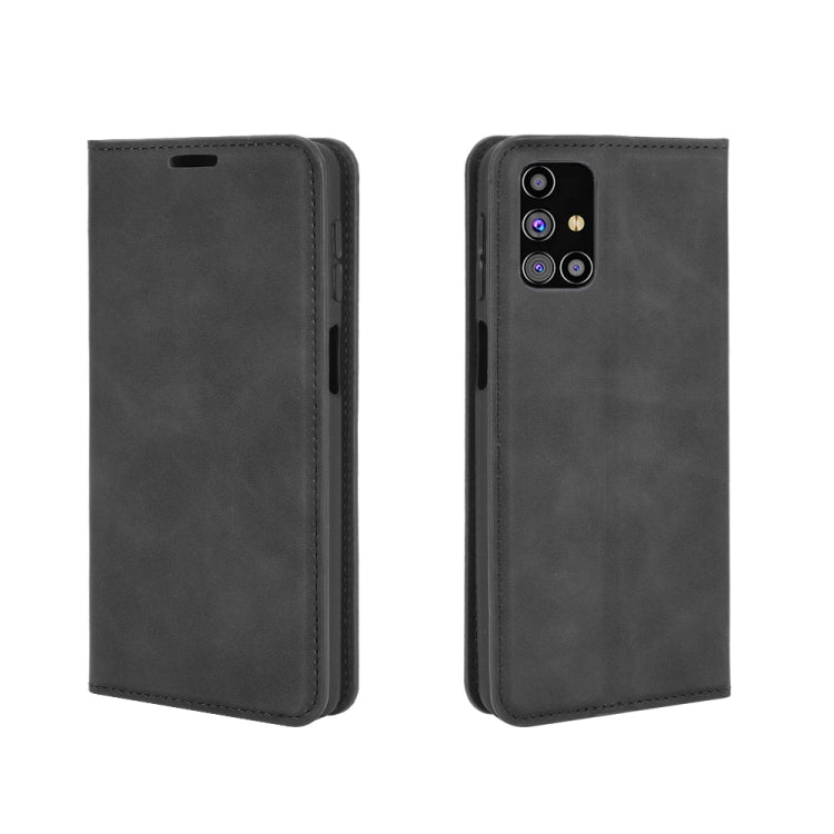 For Samsung Galaxy M31s Retro-skin Business Magnetic Suction Leather Case with Holder & Card Slots & Wallet