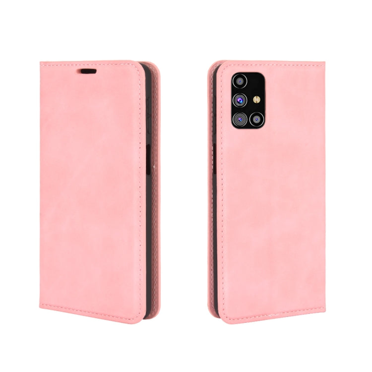 For Samsung Galaxy M31s Retro-skin Business Magnetic Suction Leather Case with Holder & Card Slots & Wallet