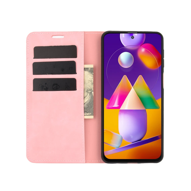 For Samsung Galaxy M31s Retro-skin Business Magnetic Suction Leather Case with Holder & Card Slots & Wallet