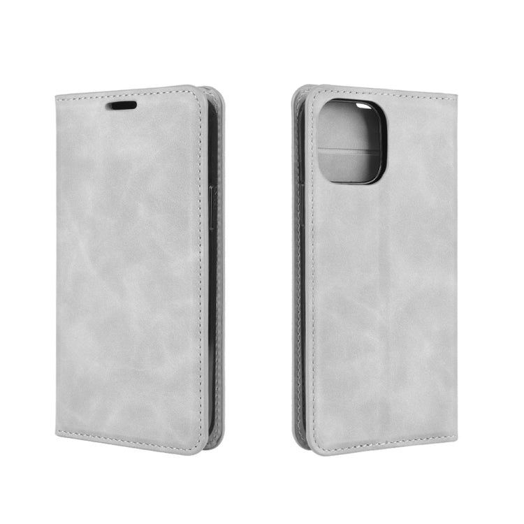 For iPhone 12 Pro Max Retro-skin Business Magnetic Suction Leather Case with Holder & Card Slots & Wallet