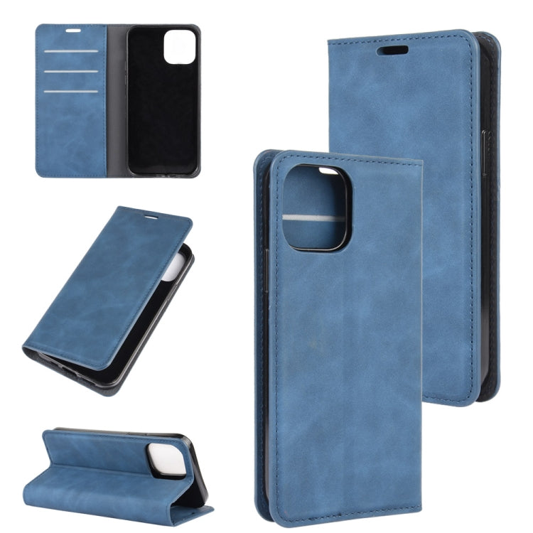 For iPhone 12 Pro Max Retro-skin Business Magnetic Suction Leather Case with Holder & Card Slots & Wallet