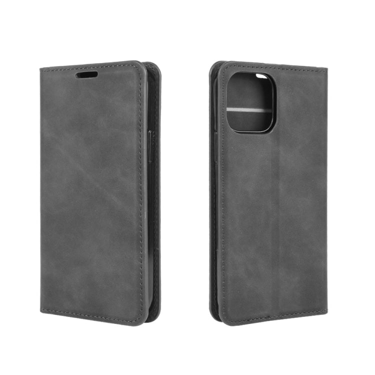 For iPhone 12 mini Retro-skin Business Magnetic Suction Leather Case with Holder & Card Slots & Wallet