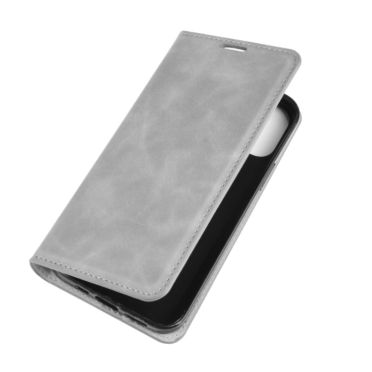 For iPhone 12 mini Retro-skin Business Magnetic Suction Leather Case with Holder & Card Slots & Wallet