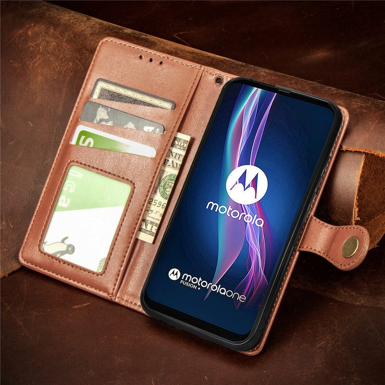 For Motorola One Fusion Plus Retro Solid Color Leather Buckle Phone Case with Lanyard & Photo Frame & Card Slot & Wallet & Stand Function