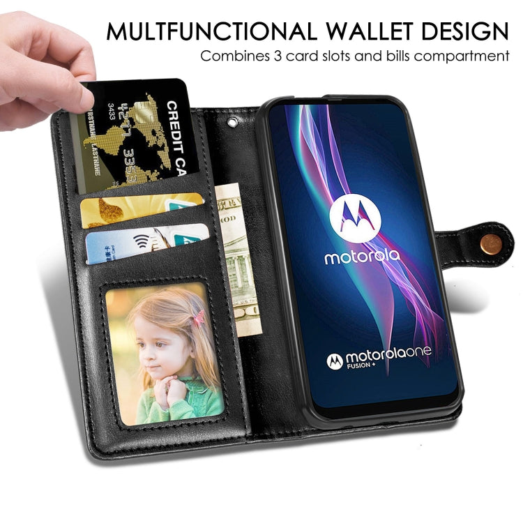 For Motorola One Fusion Plus Retro Solid Color Leather Buckle Phone Case with Lanyard & Photo Frame & Card Slot & Wallet & Stand Function