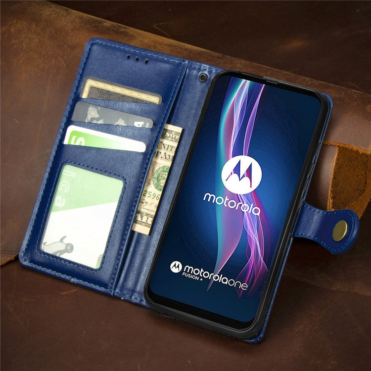 For Motorola One Fusion Plus Retro Solid Color Leather Buckle Phone Case with Lanyard & Photo Frame & Card Slot & Wallet & Stand Function