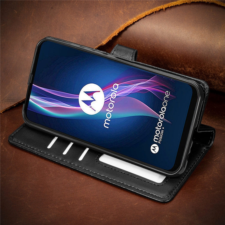 For Motorola One Fusion Plus Retro Solid Color Leather Buckle Phone Case with Lanyard & Photo Frame & Card Slot & Wallet & Stand Function