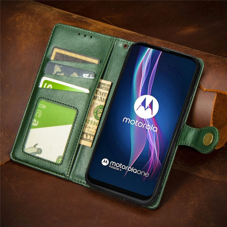 For Motorola One Fusion Plus Retro Solid Color Leather Buckle Phone Case with Lanyard & Photo Frame & Card Slot & Wallet & Stand Function