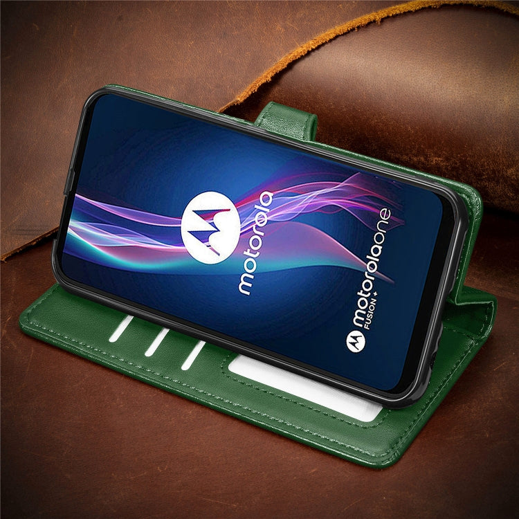 For Motorola One Fusion Plus Retro Solid Color Leather Buckle Phone Case with Lanyard & Photo Frame & Card Slot & Wallet & Stand Function