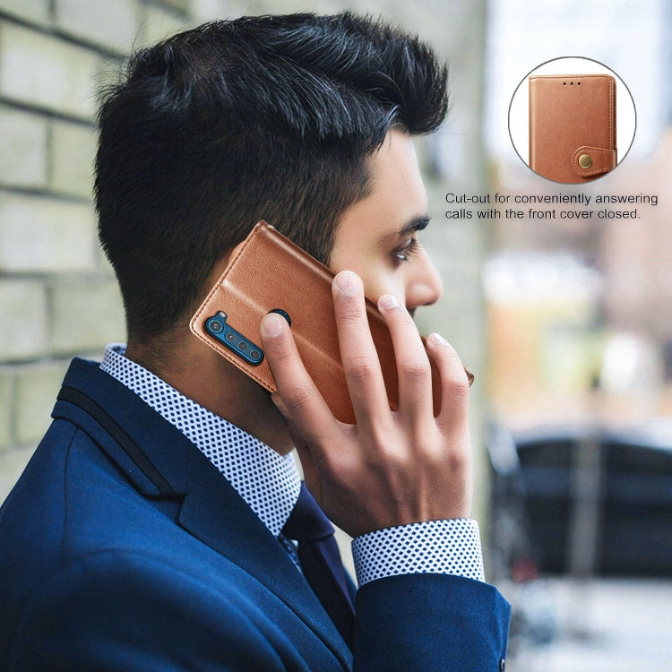 For Motorola One Fusion Plus Retro Solid Color Leather Buckle Phone Case with Lanyard & Photo Frame & Card Slot & Wallet & Stand Function