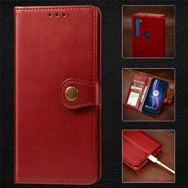 For Motorola One Fusion Plus Retro Solid Color Leather Buckle Phone Case with Lanyard & Photo Frame & Card Slot & Wallet & Stand Function