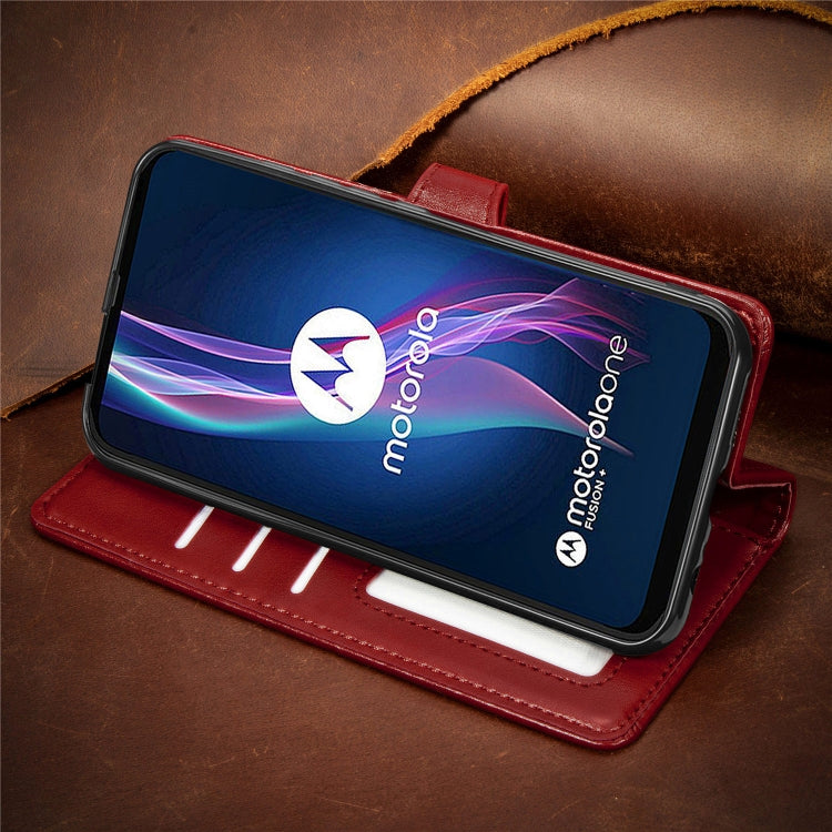 For Motorola One Fusion Plus Retro Solid Color Leather Buckle Phone Case with Lanyard & Photo Frame & Card Slot & Wallet & Stand Function