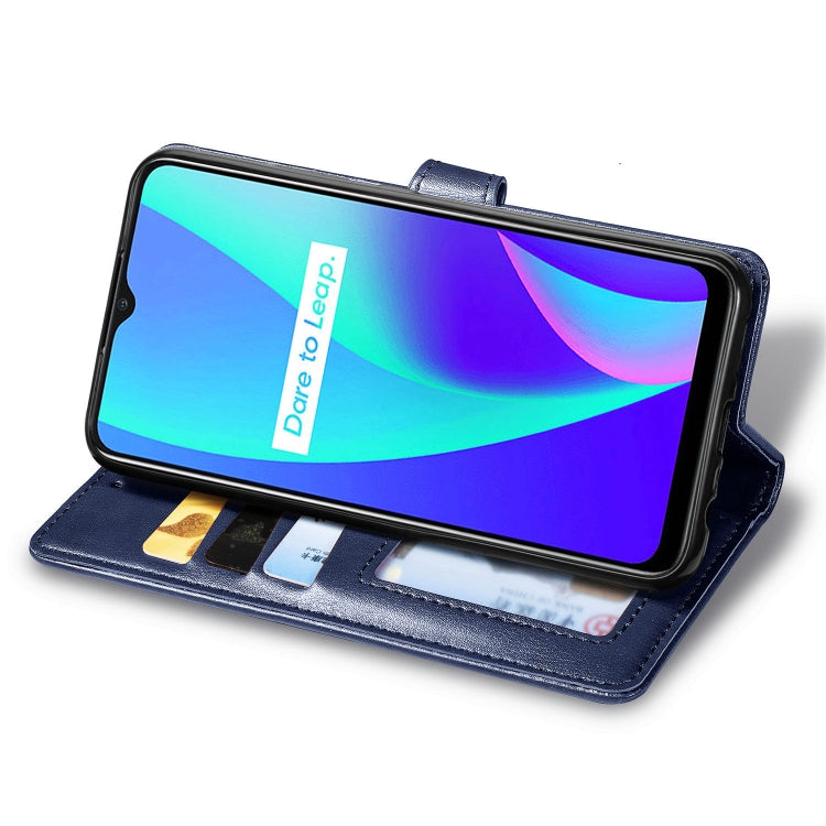 For OPPO Realme C15 Retro Solid Color Leather Buckle Phone Case with Lanyard & Photo Frame & Card Slot & Wallet & Stand Function