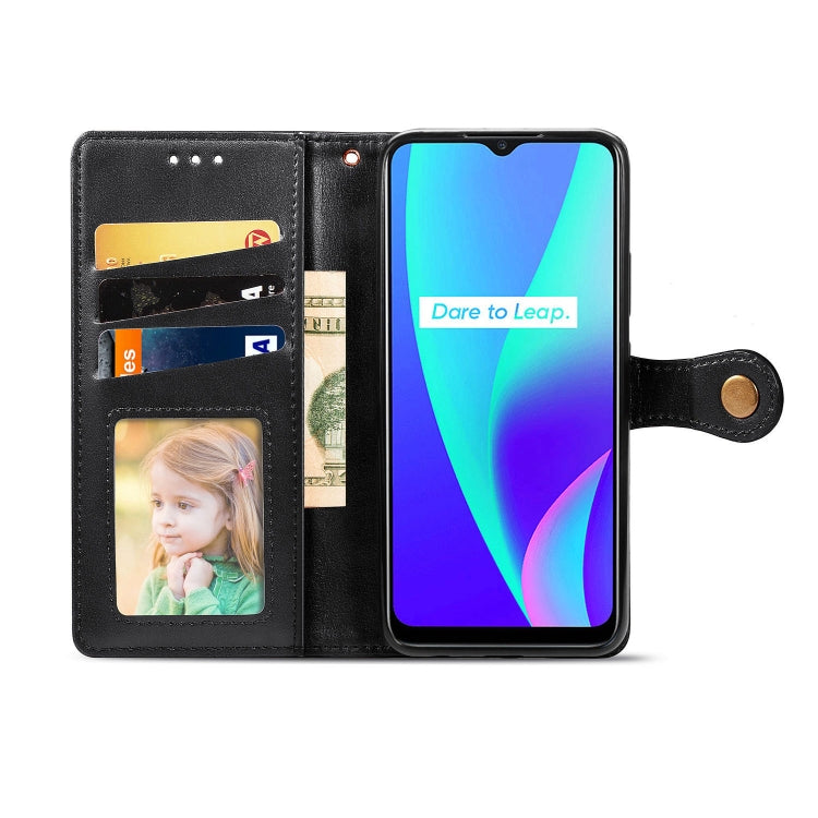 For OPPO Realme C15 Retro Solid Color Leather Buckle Phone Case with Lanyard & Photo Frame & Card Slot & Wallet & Stand Function