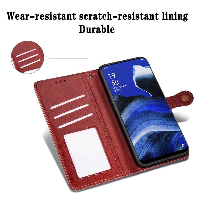 For OPPO Realme C15 Retro Solid Color Leather Buckle Phone Case with Lanyard & Photo Frame & Card Slot & Wallet & Stand Function