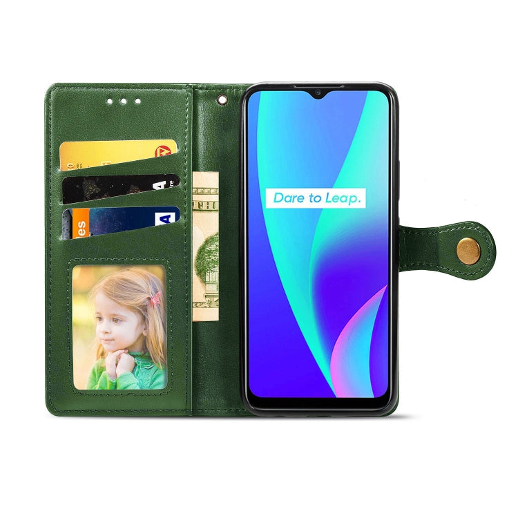 For OPPO Realme C15 Retro Solid Color Leather Buckle Phone Case with Lanyard & Photo Frame & Card Slot & Wallet & Stand Function