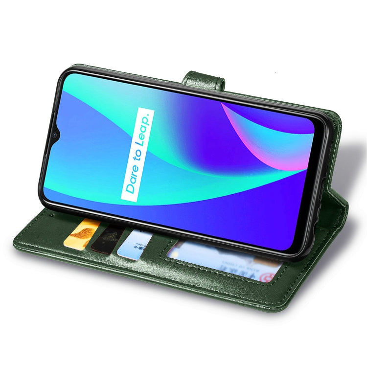 For OPPO Realme C15 Retro Solid Color Leather Buckle Phone Case with Lanyard & Photo Frame & Card Slot & Wallet & Stand Function